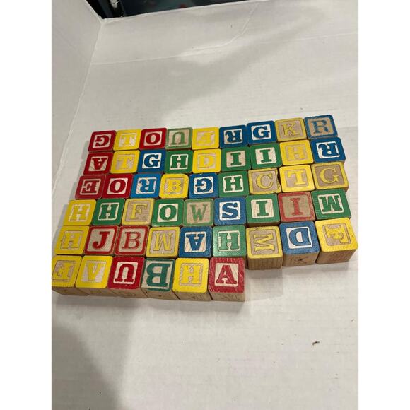 Vintage Wooden Alphabet Blocks 57-Piece ABC 123 Learning Toy 1.25in #O22o - Picture 3 of 6